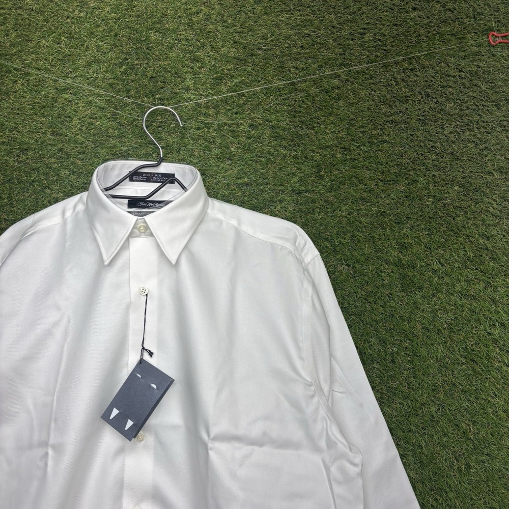 Saks Fifth Avenue Dress Shirt Mens 16 1/2 34 White Classic Fit Button Up NEW